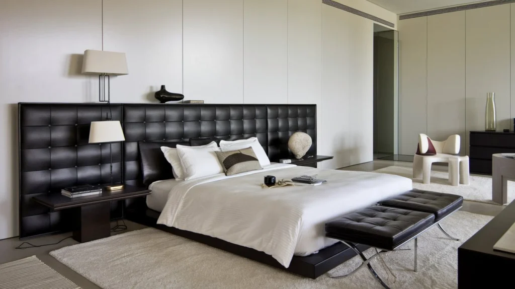 15 Luxury Bedroom Design: White Black Headboard Minimal Style