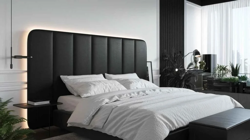 15 Luxury Bedroom Design: White Black Headboard Minimal Style
