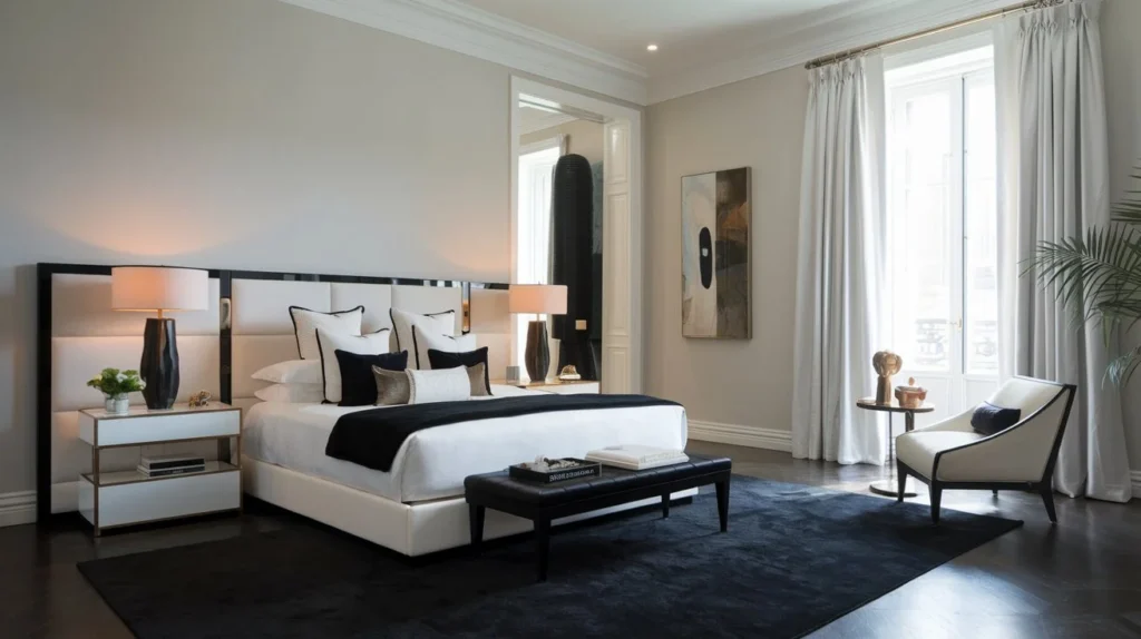 15 Luxury Bedroom Design: White Black Headboard Minimal Style